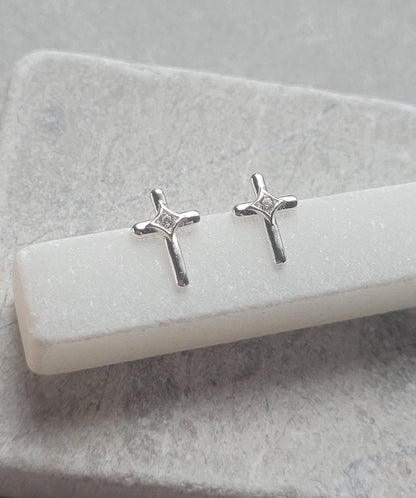 sterling silver cross studs / Studs / Silver earrings / Religous / Cross / Pray