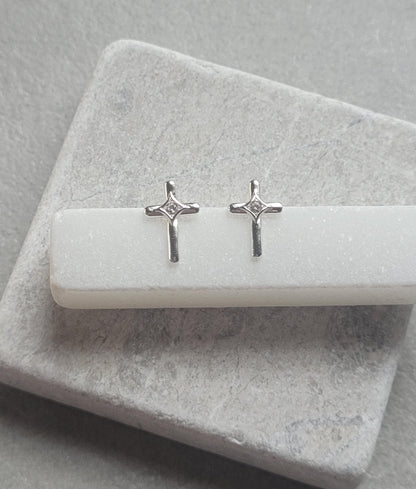 sterling silver cross studs / Studs / Silver earrings / Religous / Cross / Pray