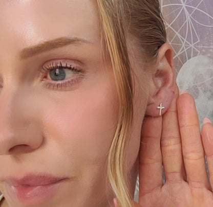 sterling silver cross studs / Studs / Silver earrings / Religous / Cross / Pray