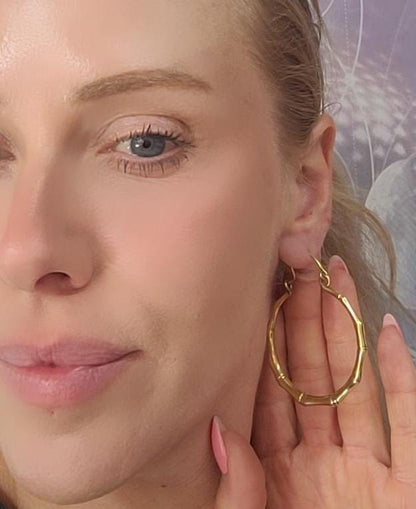 Golden hoops / Brass hoops / Bamboo style earrings / Large hoops / Statement jewellery / Gold / Gift / Unique