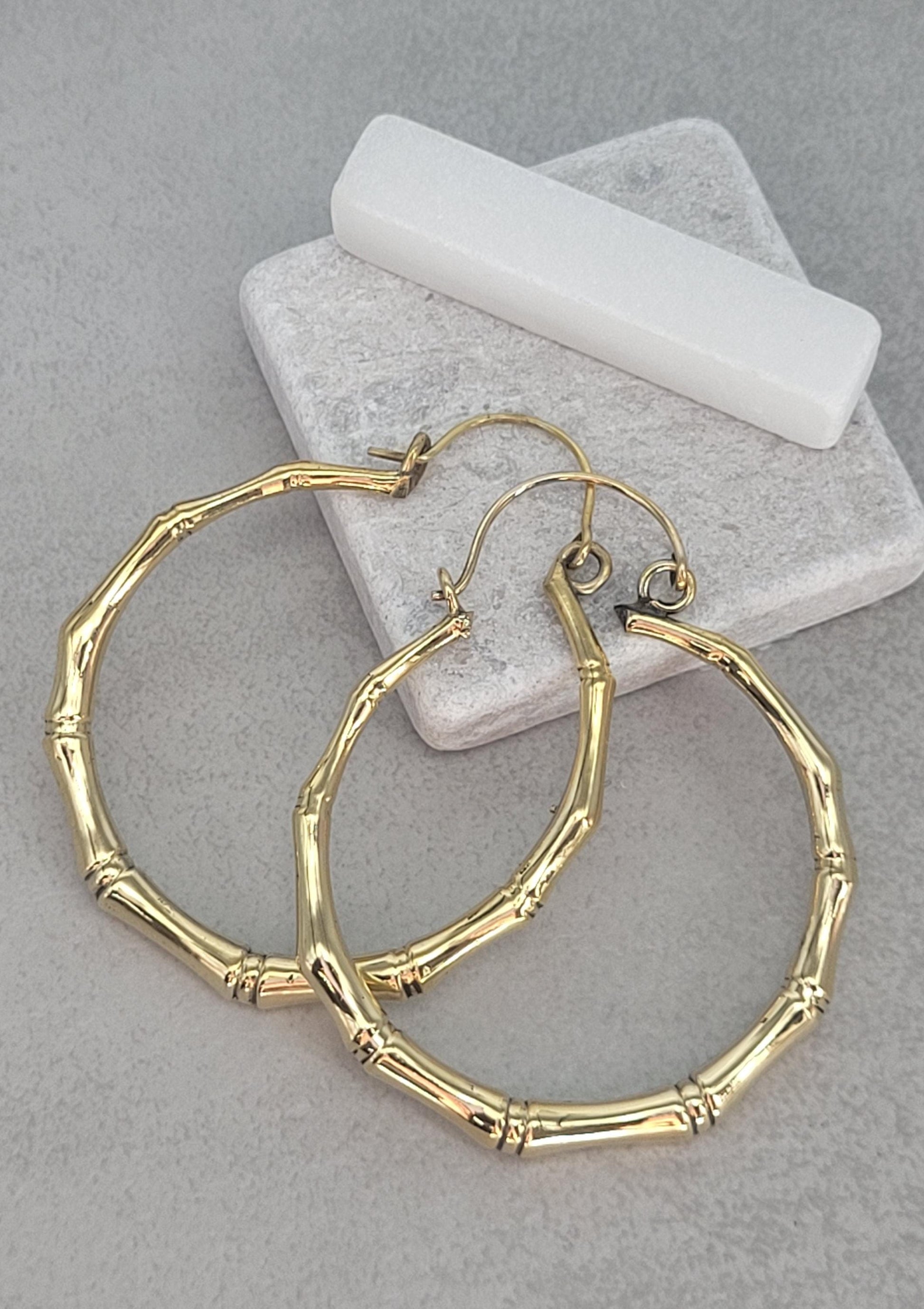 Golden hoops / Brass hoops / Bamboo style earrings / Large hoops / Statement jewellery / Gold / Gift / Unique