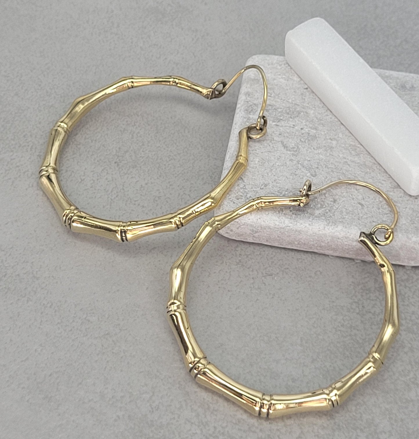 Golden hoops / Brass hoops / Bamboo style earrings / Large hoops / Statement jewellery / Gold / Gift / Unique