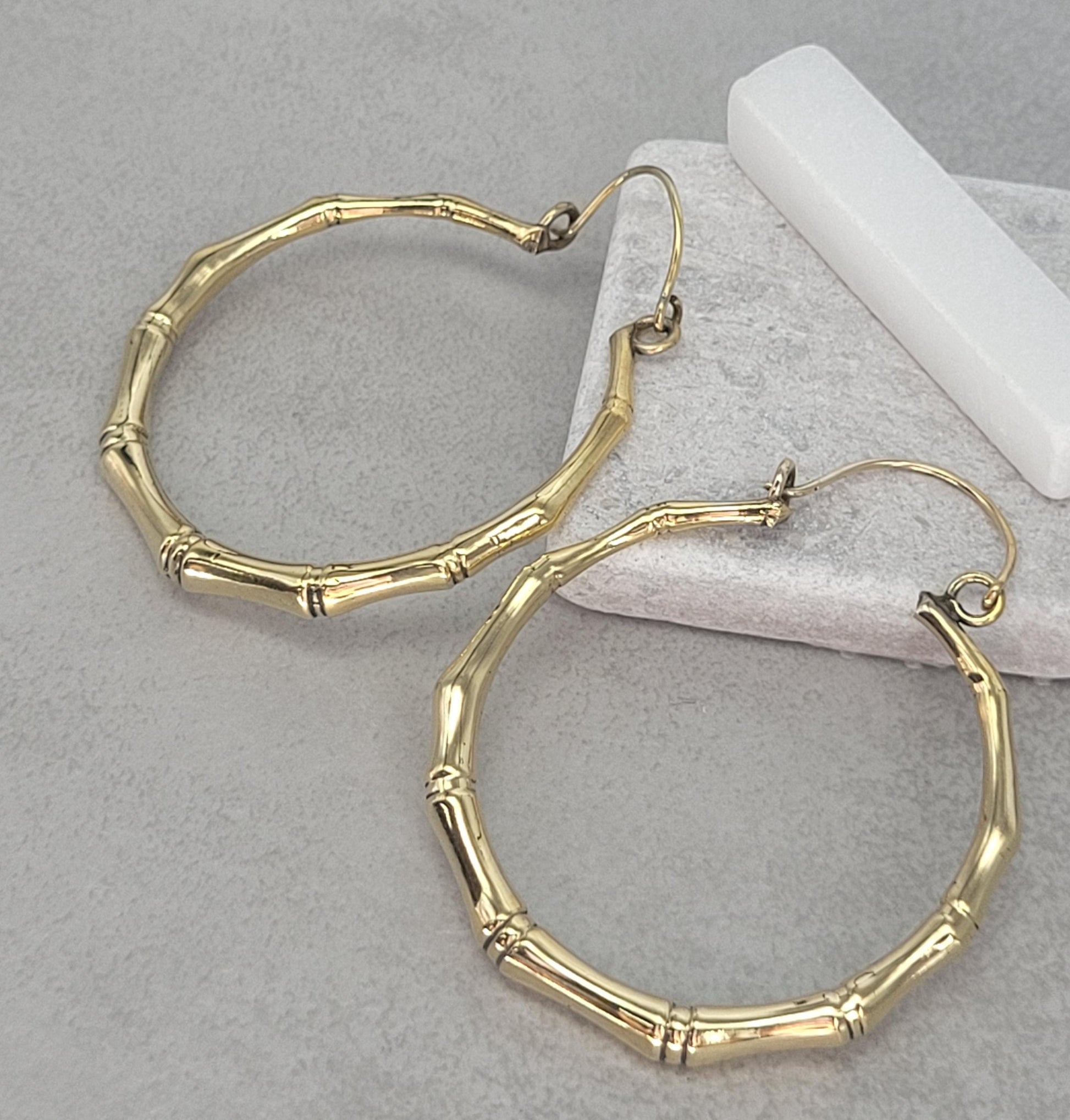 Golden hoops / Brass hoops / Bamboo style earrings / Large hoops / Statement jewellery / Gold / Gift / Unique