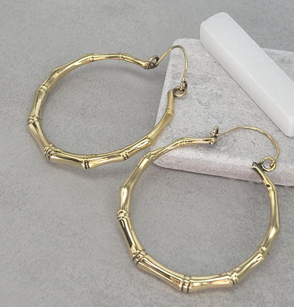 Golden hoops / Brass hoops / Bamboo style earrings / Large hoops / Statement jewellery / Gold / Gift / Unique