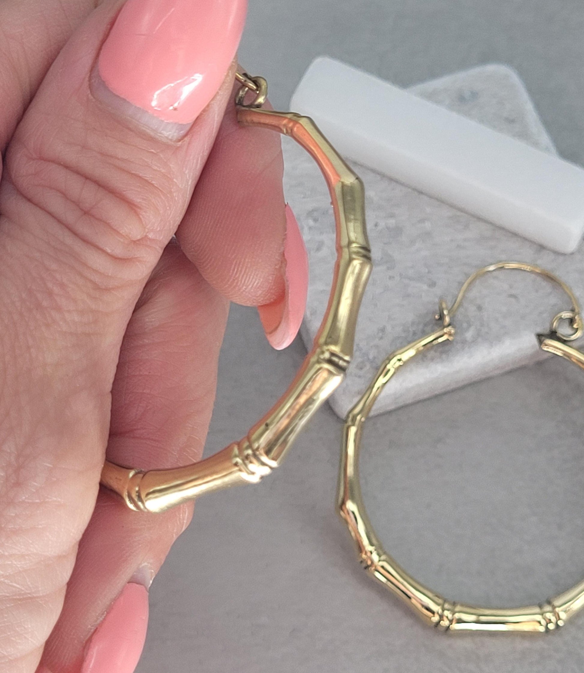 Golden hoops / Brass hoops / Bamboo style earrings / Large hoops / Statement jewellery / Gold / Gift / Unique