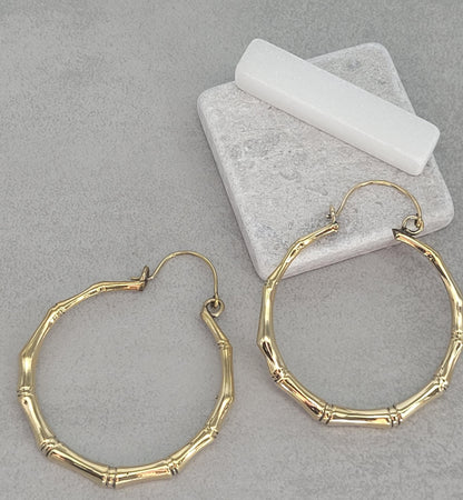 Golden hoops / Brass hoops / Bamboo style earrings / Large hoops / Statement jewellery / Gold / Gift / Unique