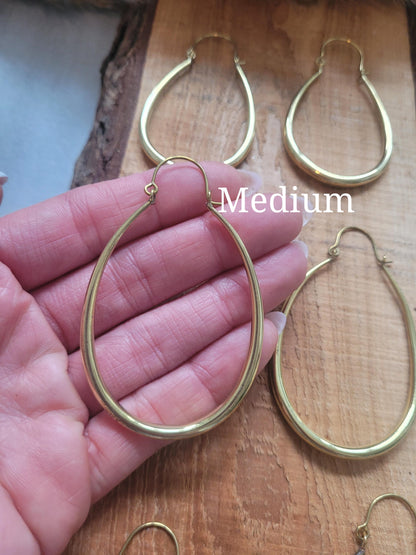 Golden hoop earrings / Small hoops / Large hoops / Lightweight hoops / Teardrop earrings / Ethnic / Pretty / Brass / Gold