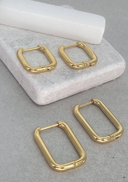 18k gold hoops / square hoop earrings / Minimal / Minimalist / Cute / Gift / x2 pairs / hoops / Gold