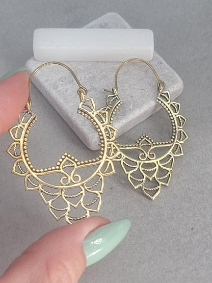 Golden detailed earrings / Bohemian / Boho / Brass earrings / Gold / Gift / Unique / free shipping