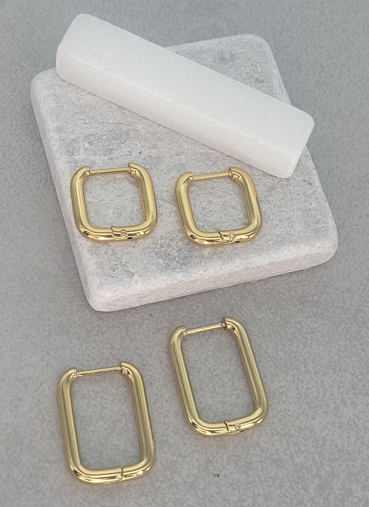 18k gold hoops / square hoop earrings / Minimal / Minimalist / Cute / Gift / x2 pairs / hoops / Gold