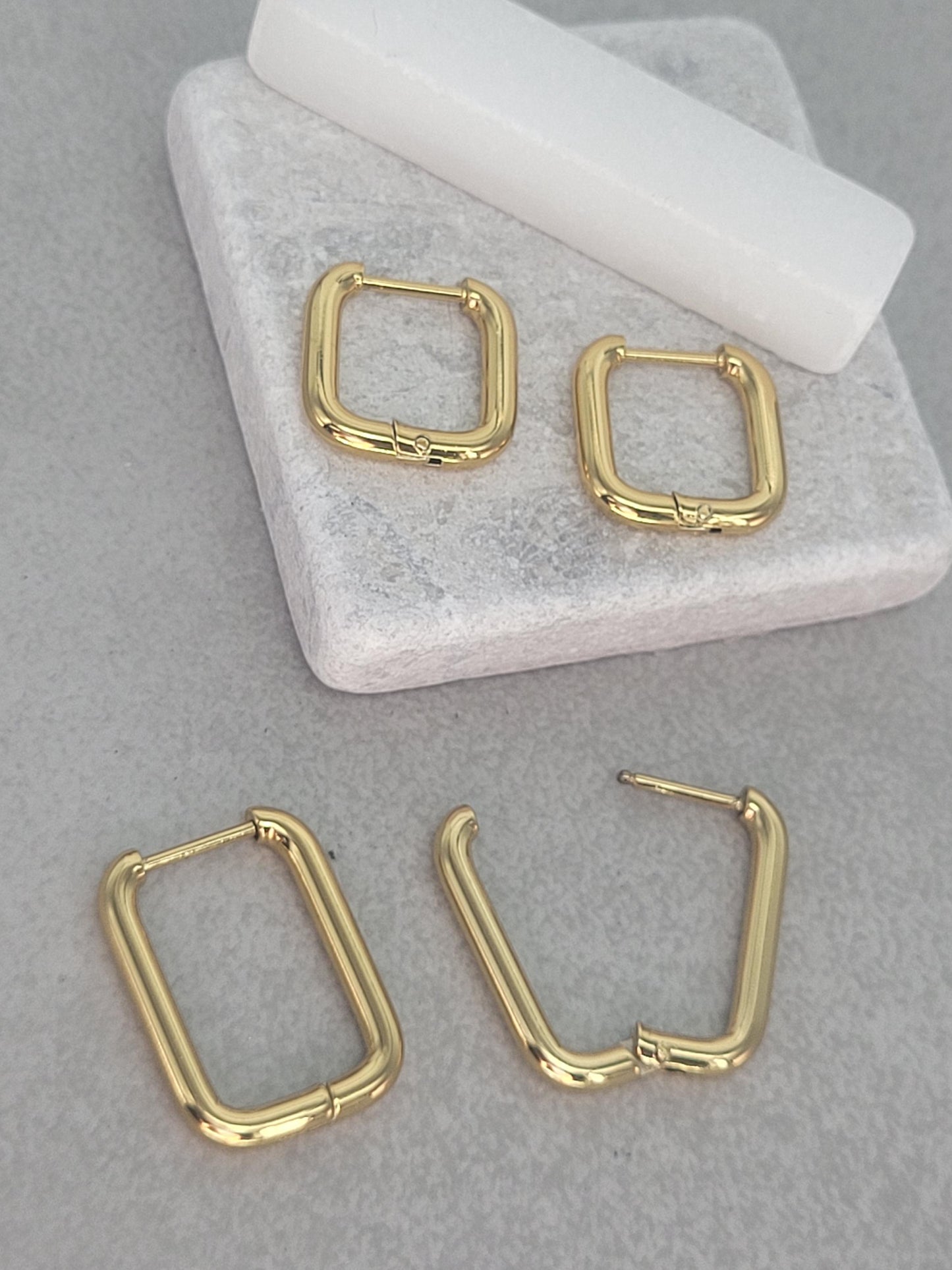 18k gold hoops / square hoop earrings / Minimal / Minimalist / Cute / Gift / x2 pairs / hoops / Gold