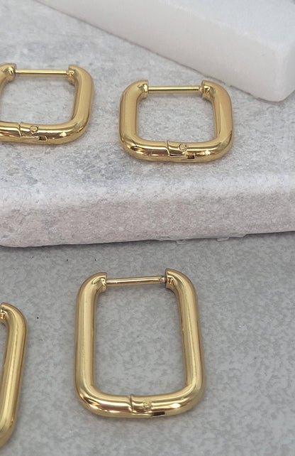 18k gold hoops / square hoop earrings / Minimal / Minimalist / Cute / Gift / x2 pairs / hoops / Gold