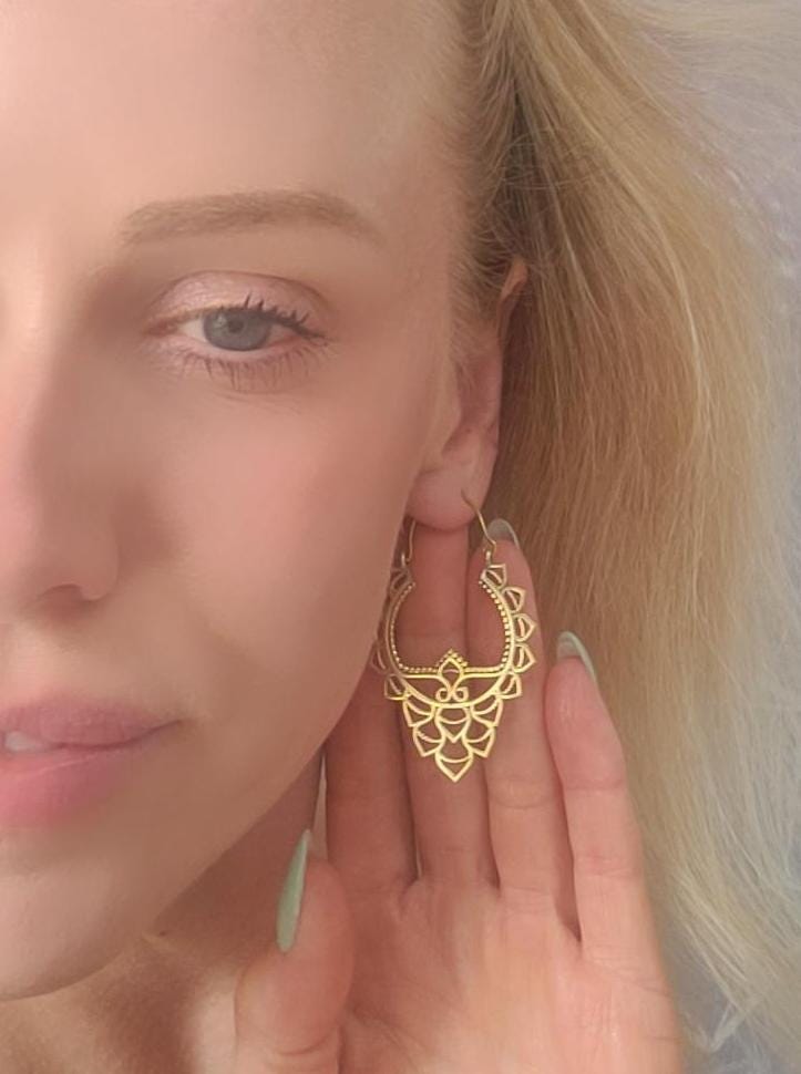 Golden detailed earrings / Bohemian / Boho / Brass earrings / Gold / Gift / Unique / free shipping