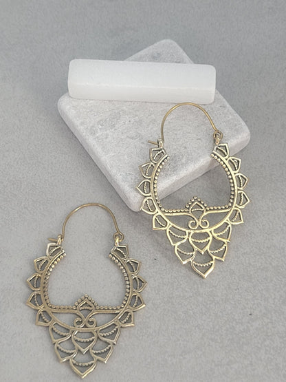 Golden detailed earrings / Bohemian / Boho / Brass earrings / Gold / Gift / Unique / free shipping