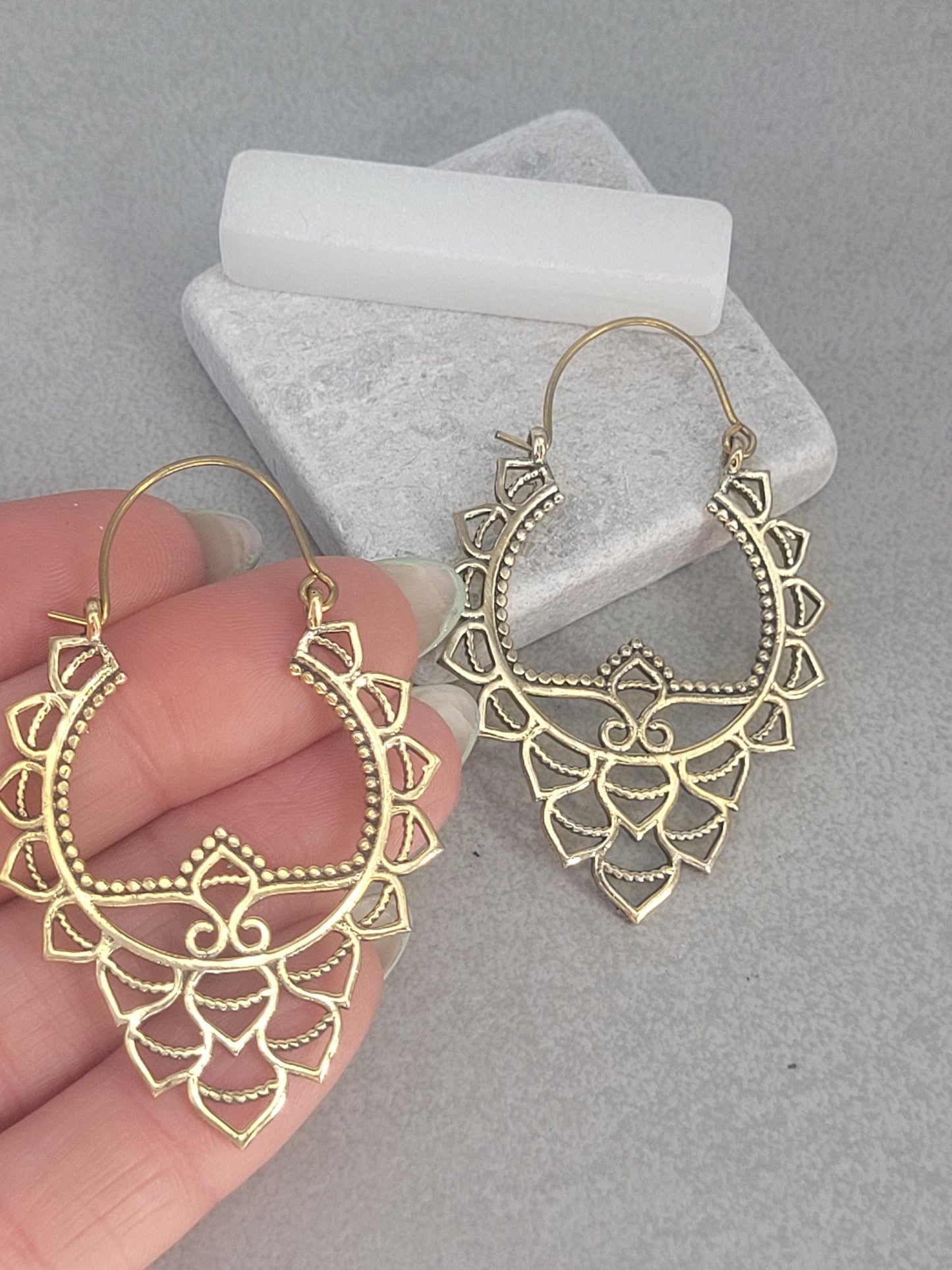 Golden detailed earrings / Bohemian / Boho / Brass earrings / Gold / Gift / Unique / free shipping