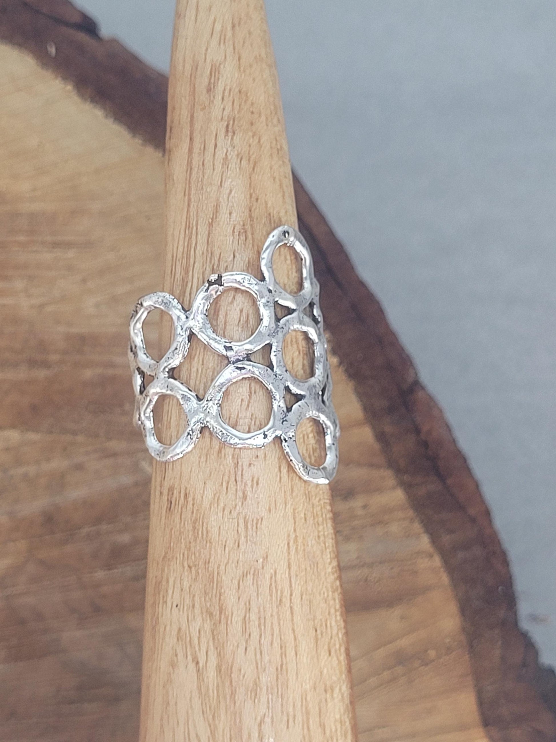 Silver detailed handmade ring / Hammered ring / Adjustable ring / Silver jewellery / Statement/ Unique / Gift / Hippie / Ethnic / Rustic