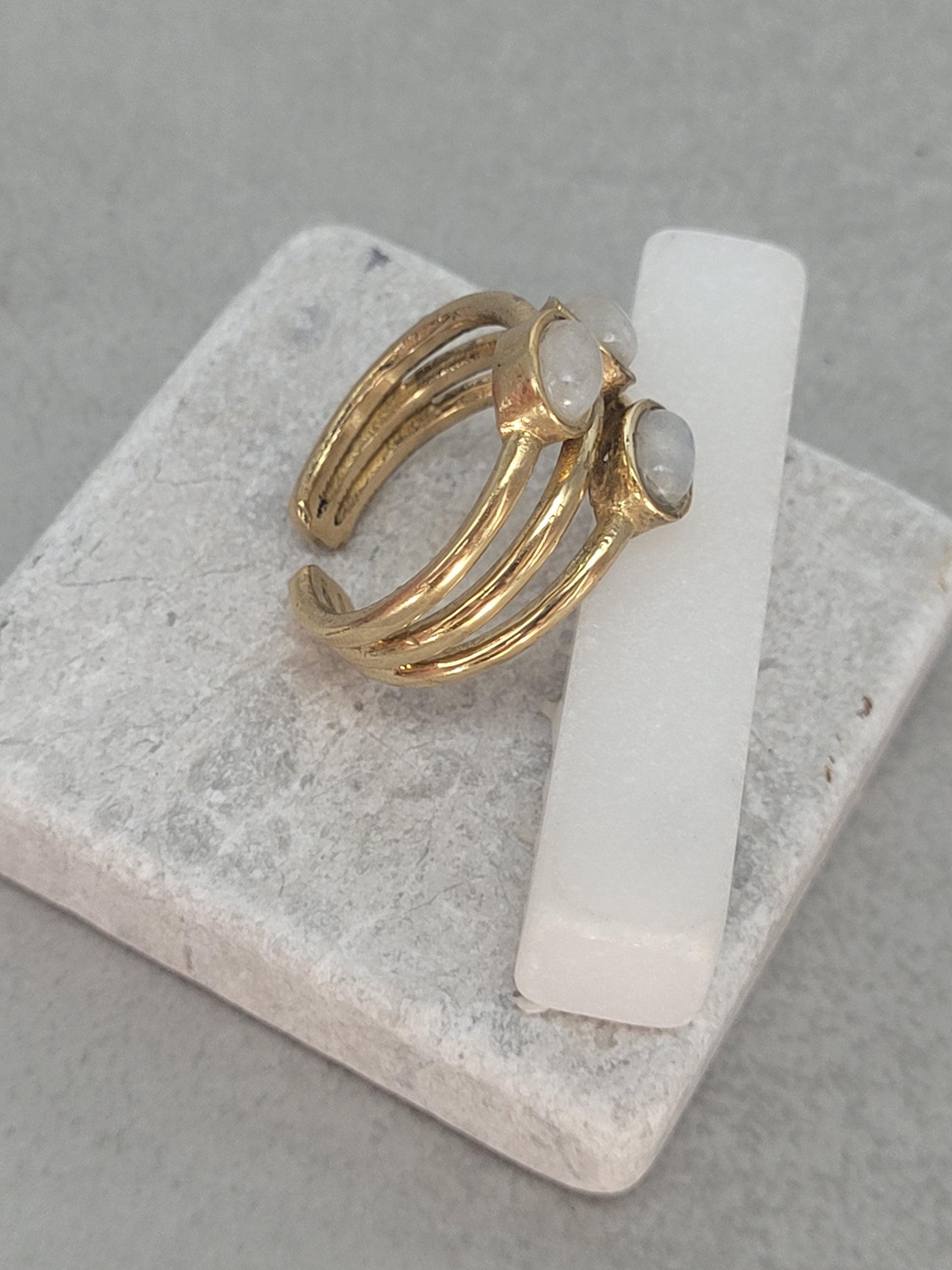 Gold multi stone ring / Statement / Gift / Ethnic / Elegant / Brass jewellery / Pretty / Gift idea
