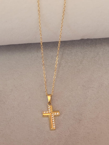 Golden Cross necklace / Faith jewellery / Gold / Simple / Simplicity / Minimal / Gift / Cute / Pretty / Waterproof jewellery