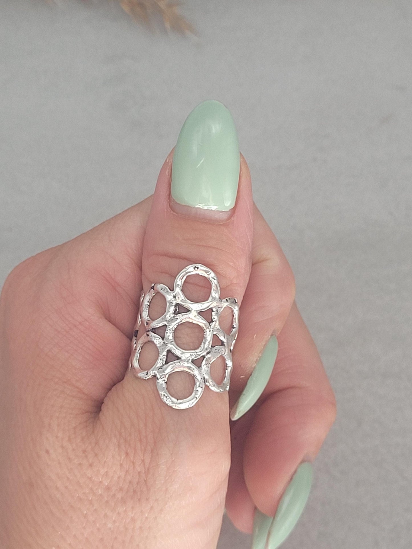 Silver detailed handmade ring / Hammered ring / Adjustable ring / Silver jewellery / Statement/ Unique / Gift / Hippie / Ethnic / Rustic