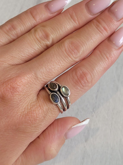 Silver multi stone ring / Statement / Gift / Ethnic / Silver jewellery / Elegant/ Pretty