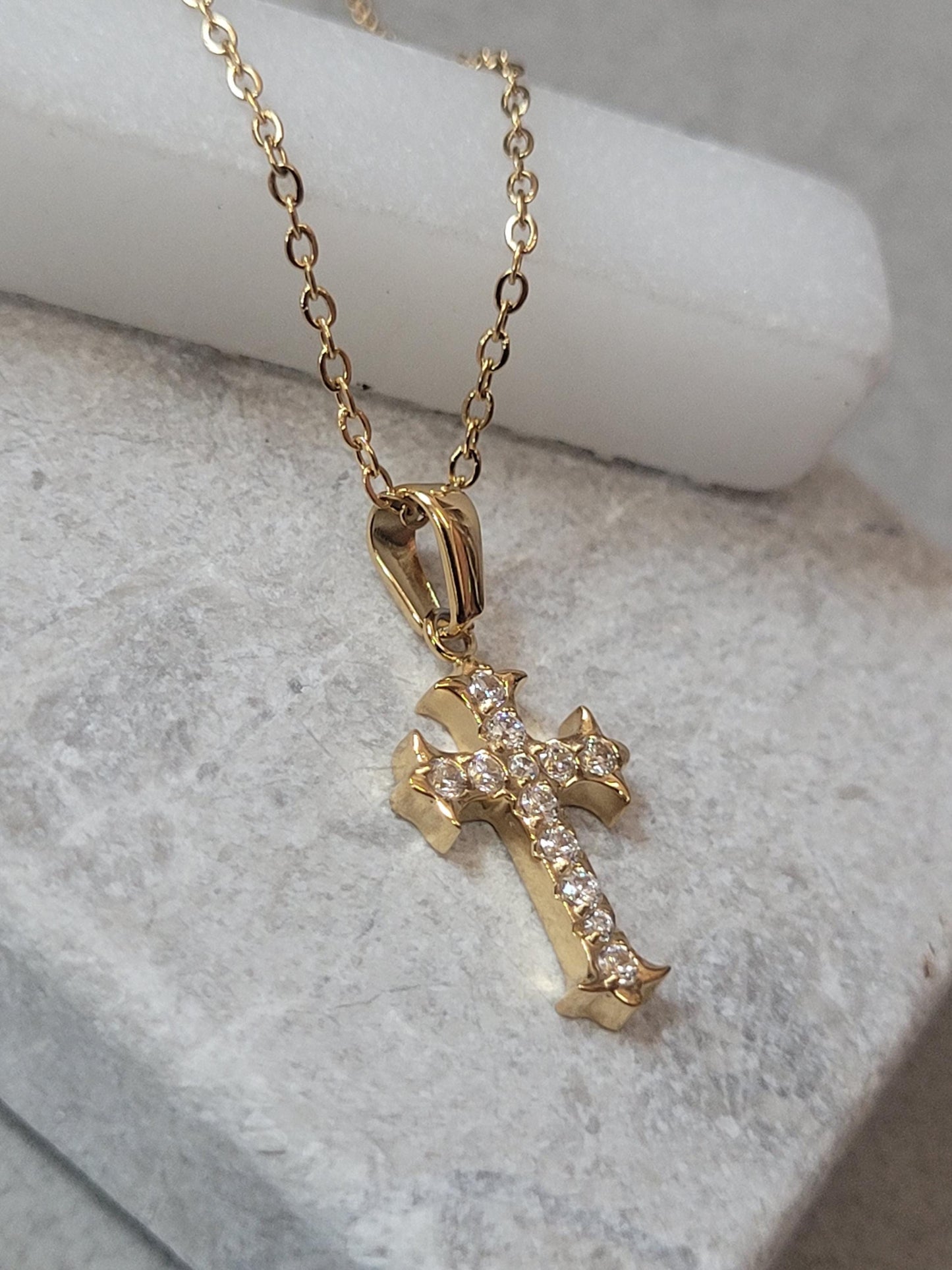 Golden Cross necklace / Faith jewellery / Gold / Simple / Simplicity / Minimal / Gift / Cute / Pretty / Waterproof jewellery