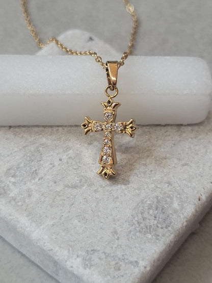 Golden Cross necklace / Faith jewellery / Gold / Simple / Simplicity / Minimal / Gift / Cute / Pretty / Waterproof jewellery