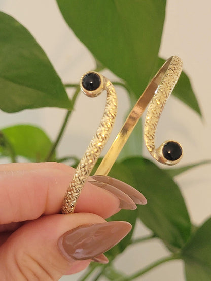 Brass Double Stone Cuff Bracelet: Elegant Minimalist Statement Jewelry