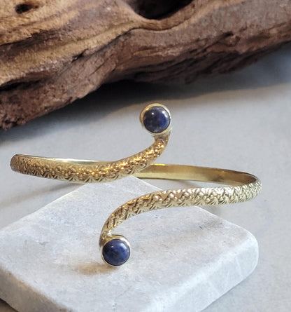 Brass Double Stone Cuff Bracelet: Elegant Minimalist Statement Jewelry