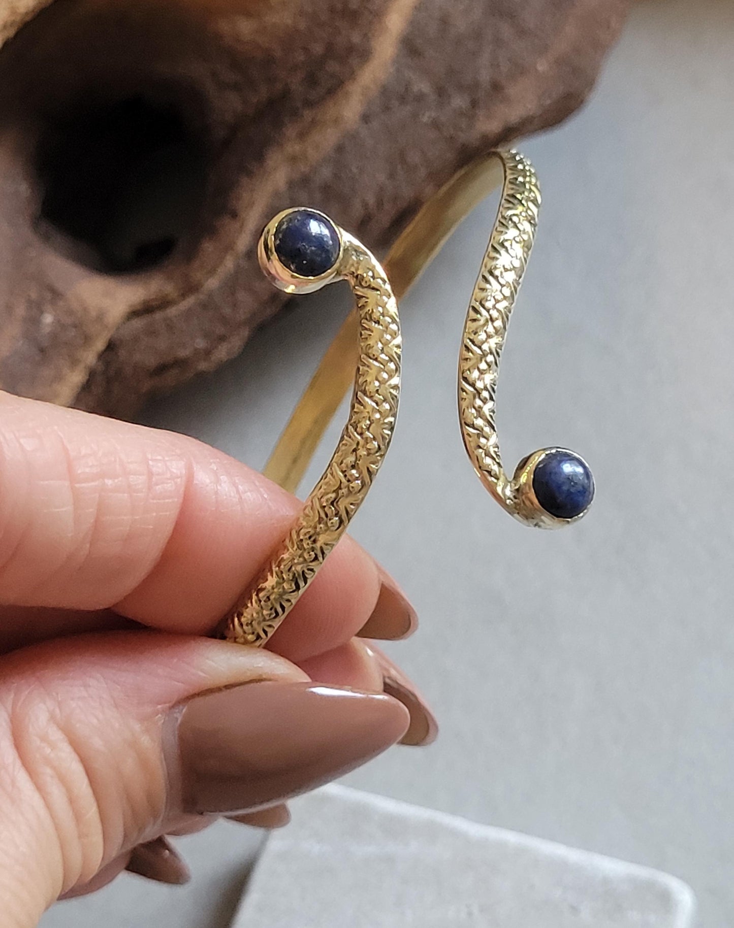 Brass Double Stone Cuff Bracelet: Elegant Minimalist Statement Jewelry