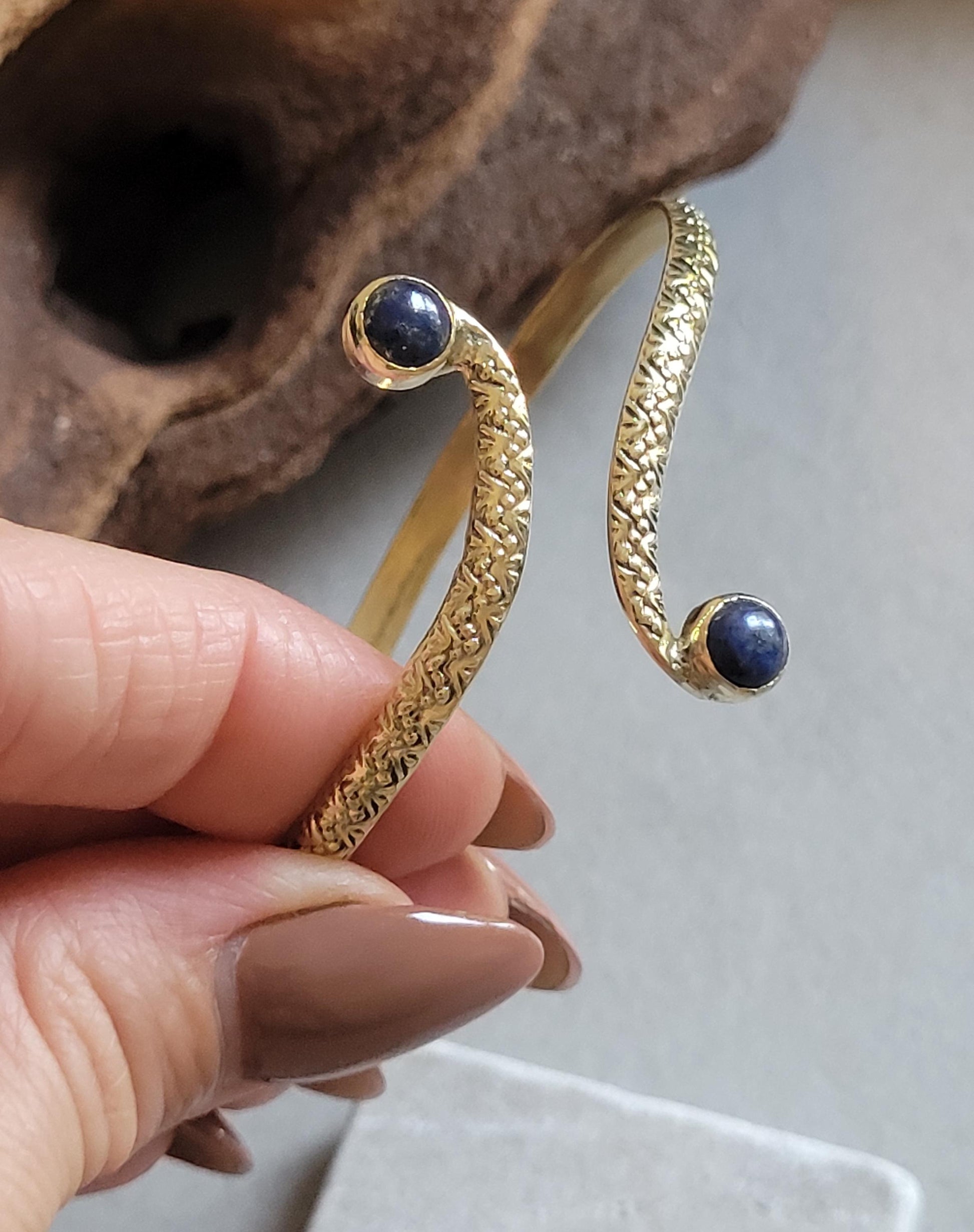 Brass Double Stone Cuff Bracelet: Elegant Minimalist Statement Jewelry