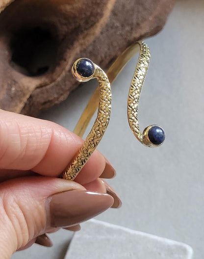 Brass Double Stone Cuff Bracelet: Elegant Minimalist Statement Jewelry