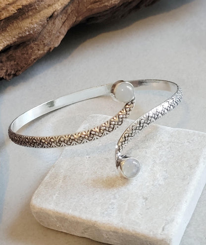 Silver Double Stone Cuff Bracelet: Elegant Minimalist Jewelry