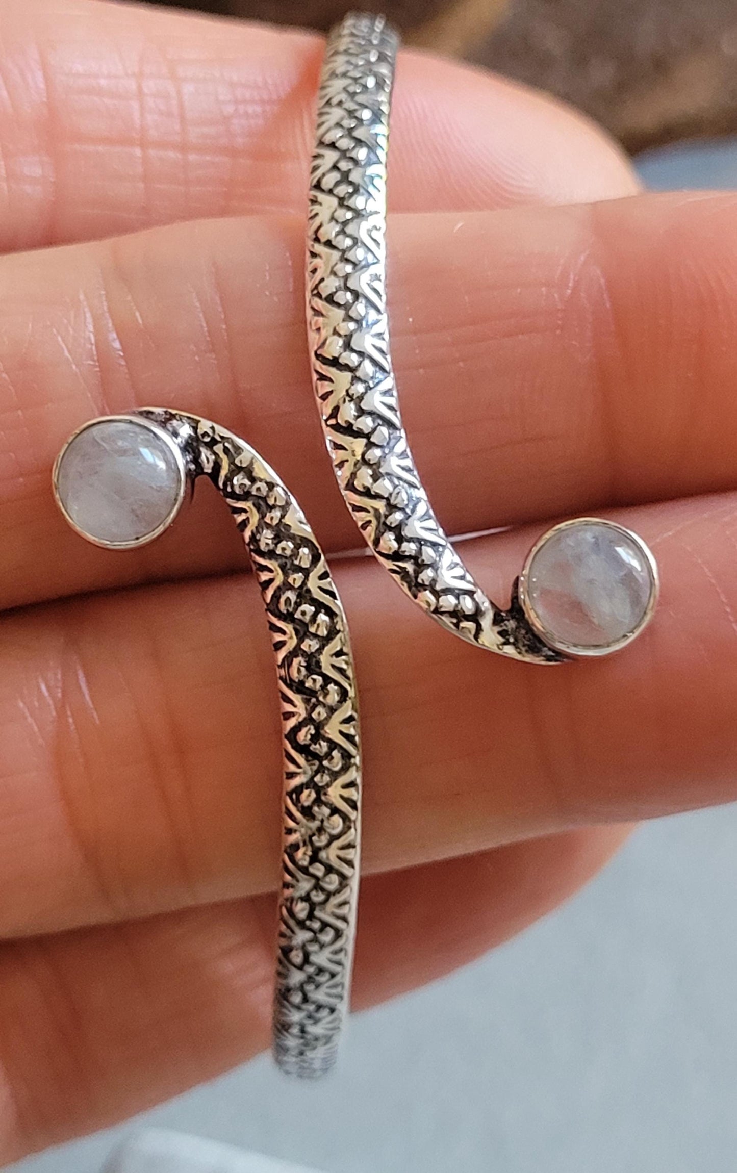 Silver Double Stone Cuff Bracelet: Elegant Minimalist Jewelry