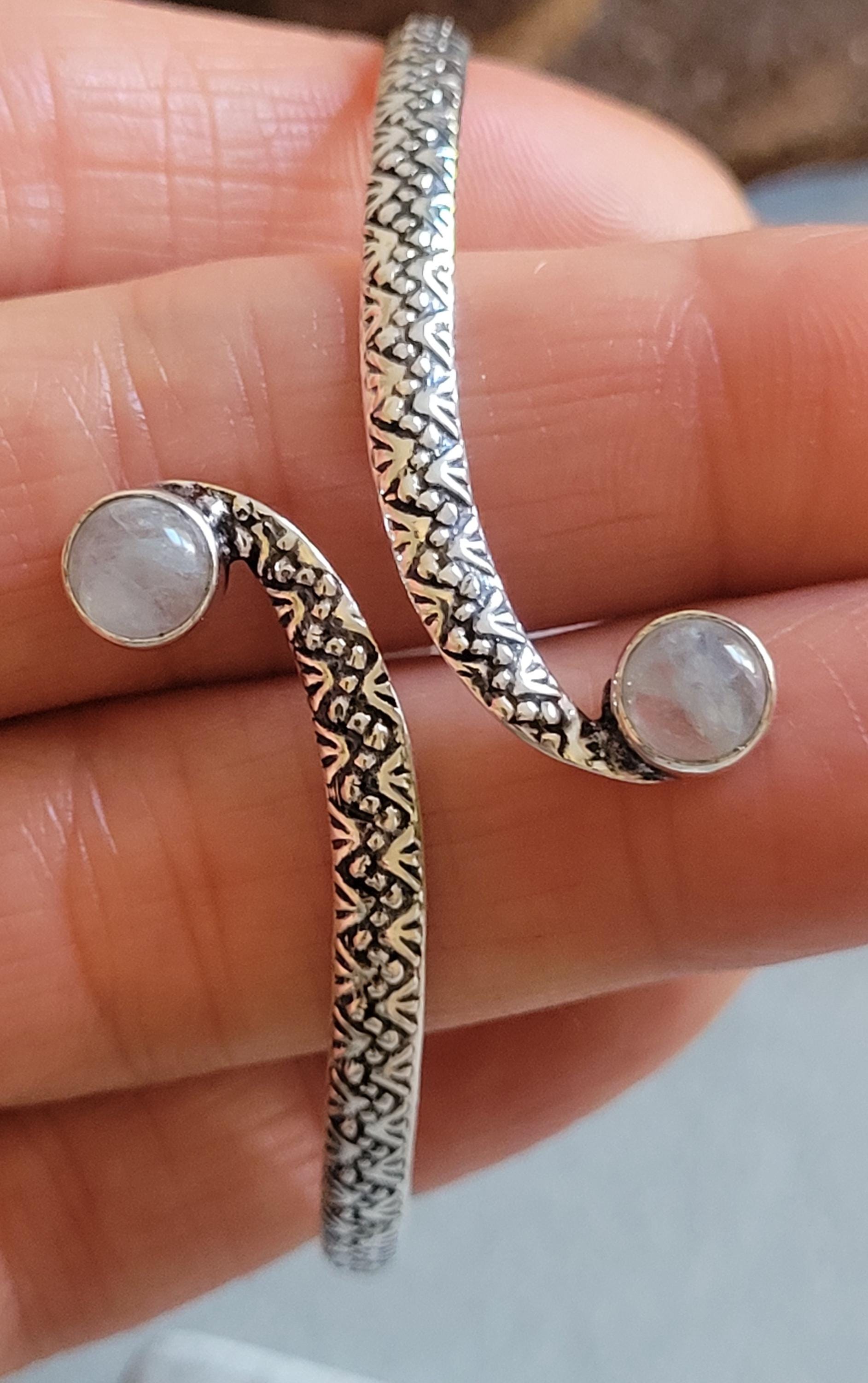 Silver Double Stone Cuff Bracelet: Elegant Minimalist Jewelry