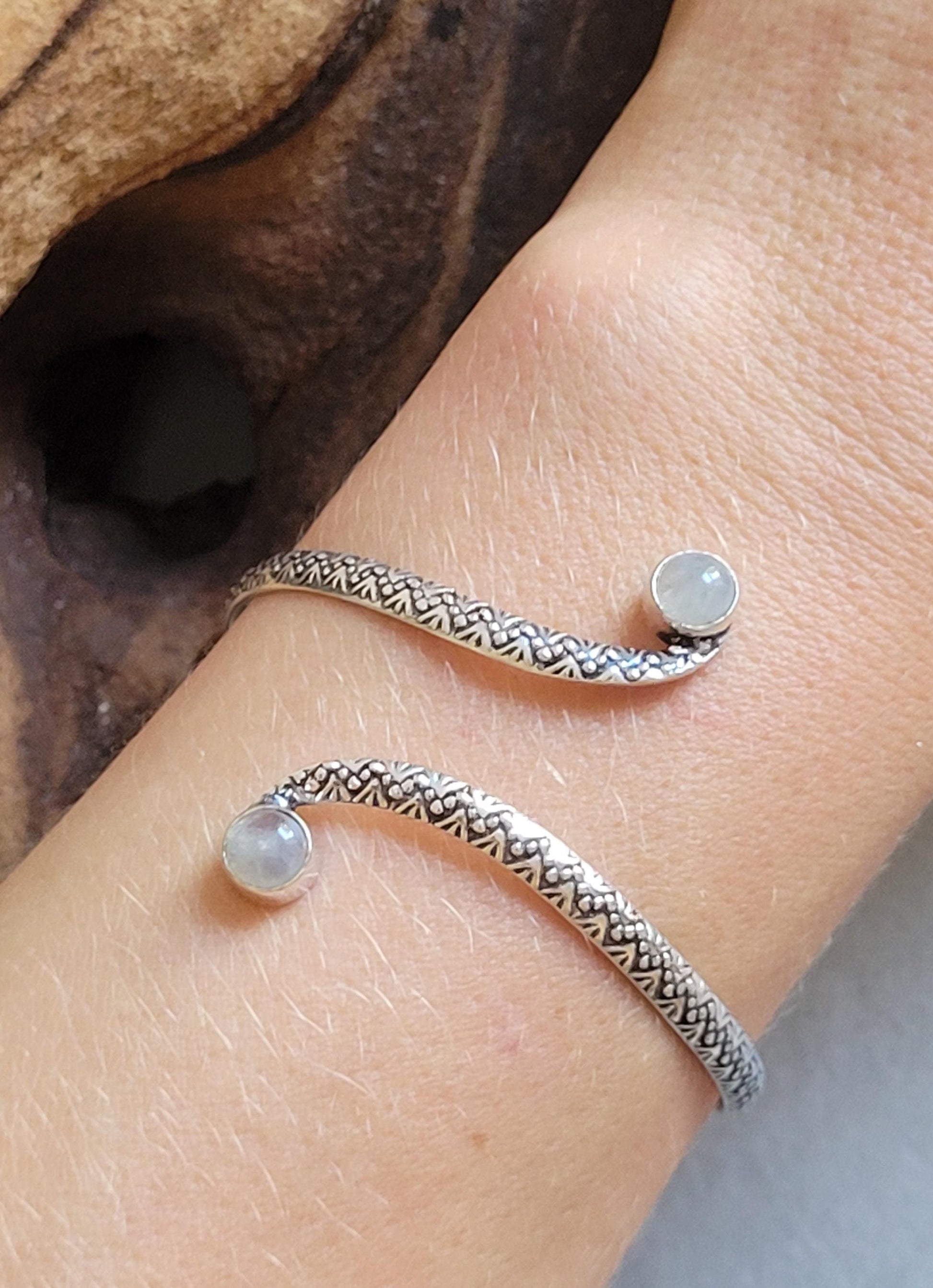 Silver Double Stone Cuff Bracelet: Elegant Minimalist Jewelry