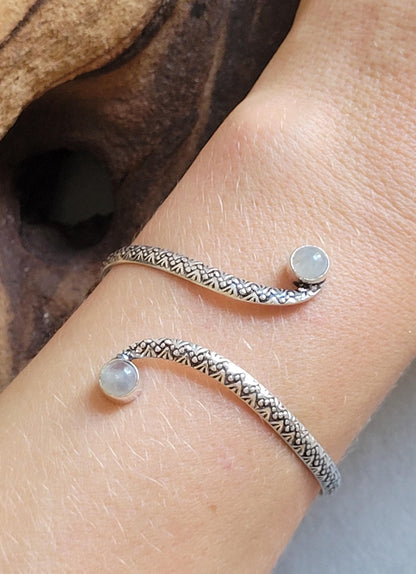 Silver Double Stone Cuff Bracelet: Elegant Minimalist Jewelry