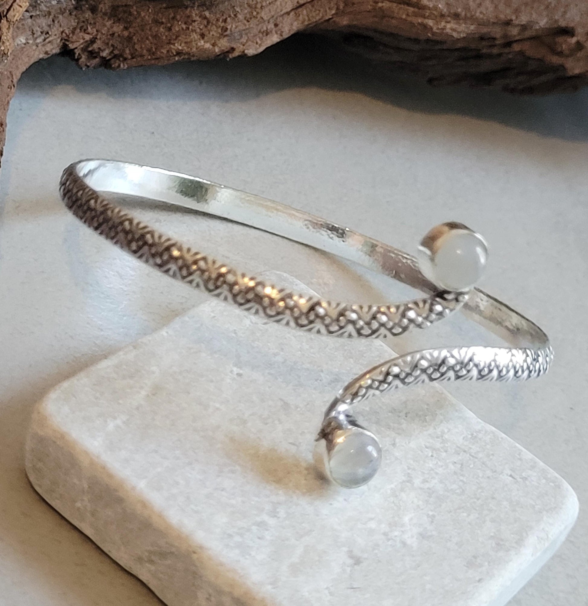 Silver Double Stone Cuff Bracelet: Elegant Minimalist Jewelry