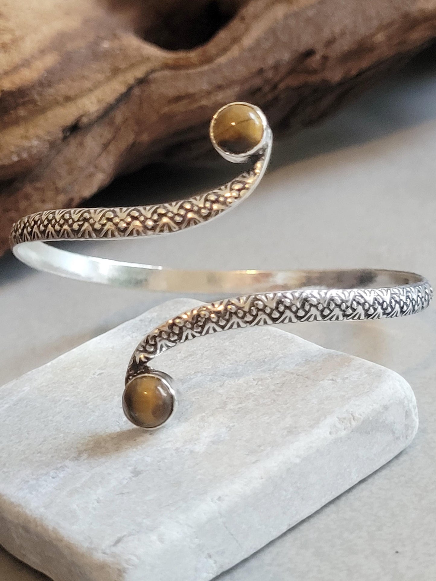Silver Double Stone Cuff Bracelet: Elegant Minimalist Design