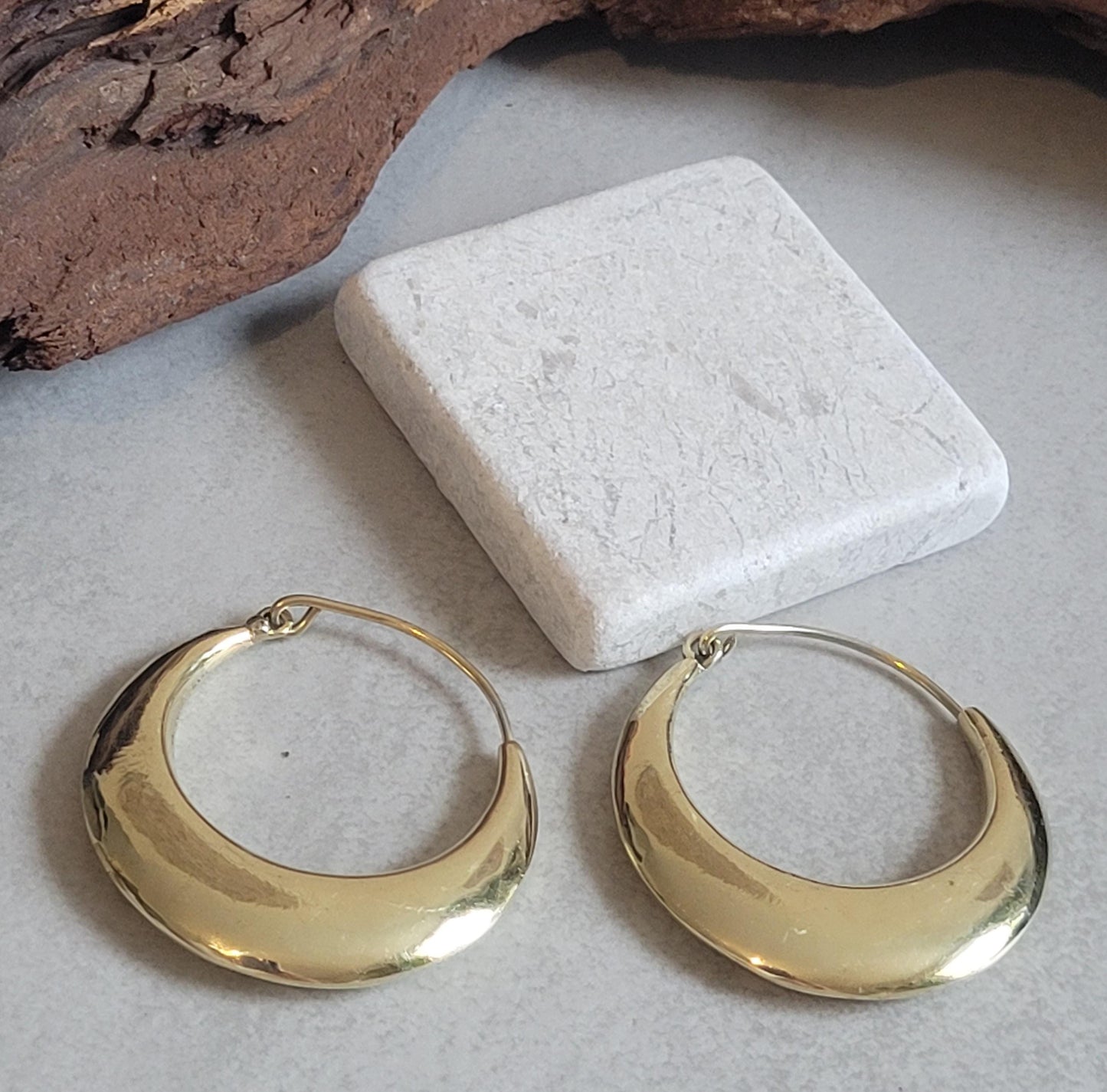 Chunky Brass Hoop Earrings: Lightweight Boho Style