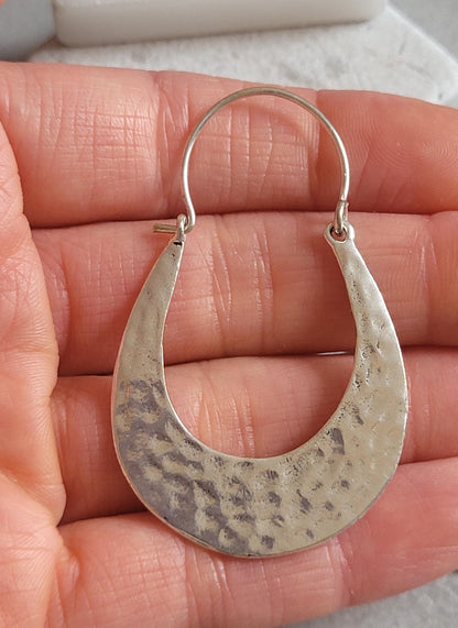 Hammered Silver Hoop Earrings: Lightweight Boho Chic, Handcrafted