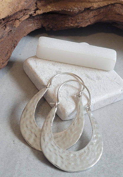 Hammered Silver Hoop Earrings: Lightweight Boho Chic, Handcrafted