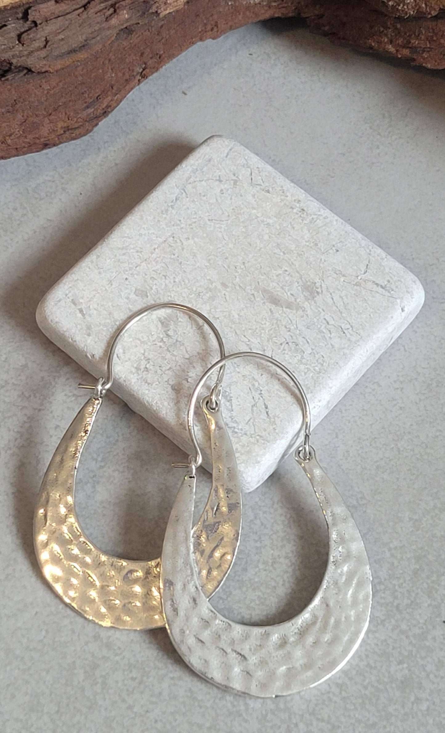 Hammered Silver Hoop Earrings: Lightweight Boho Chic, Handcrafted