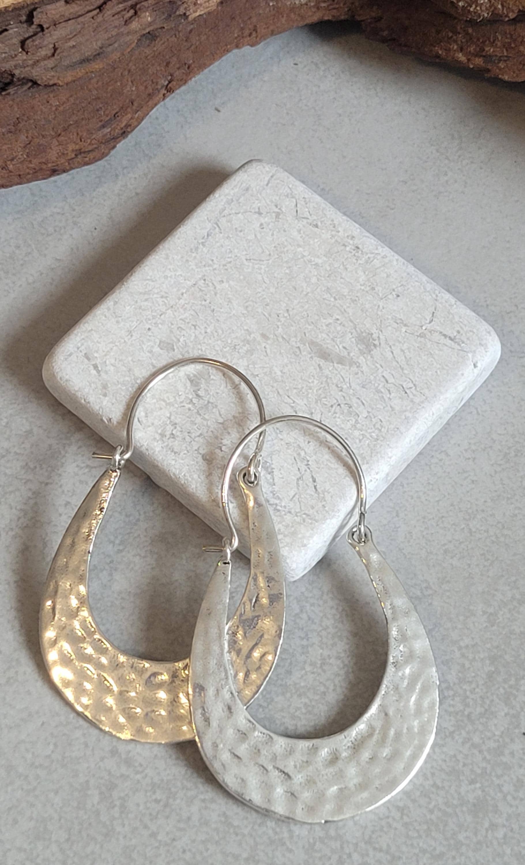 Hammered Silver Hoop Earrings: Lightweight Boho Chic, Handcrafted