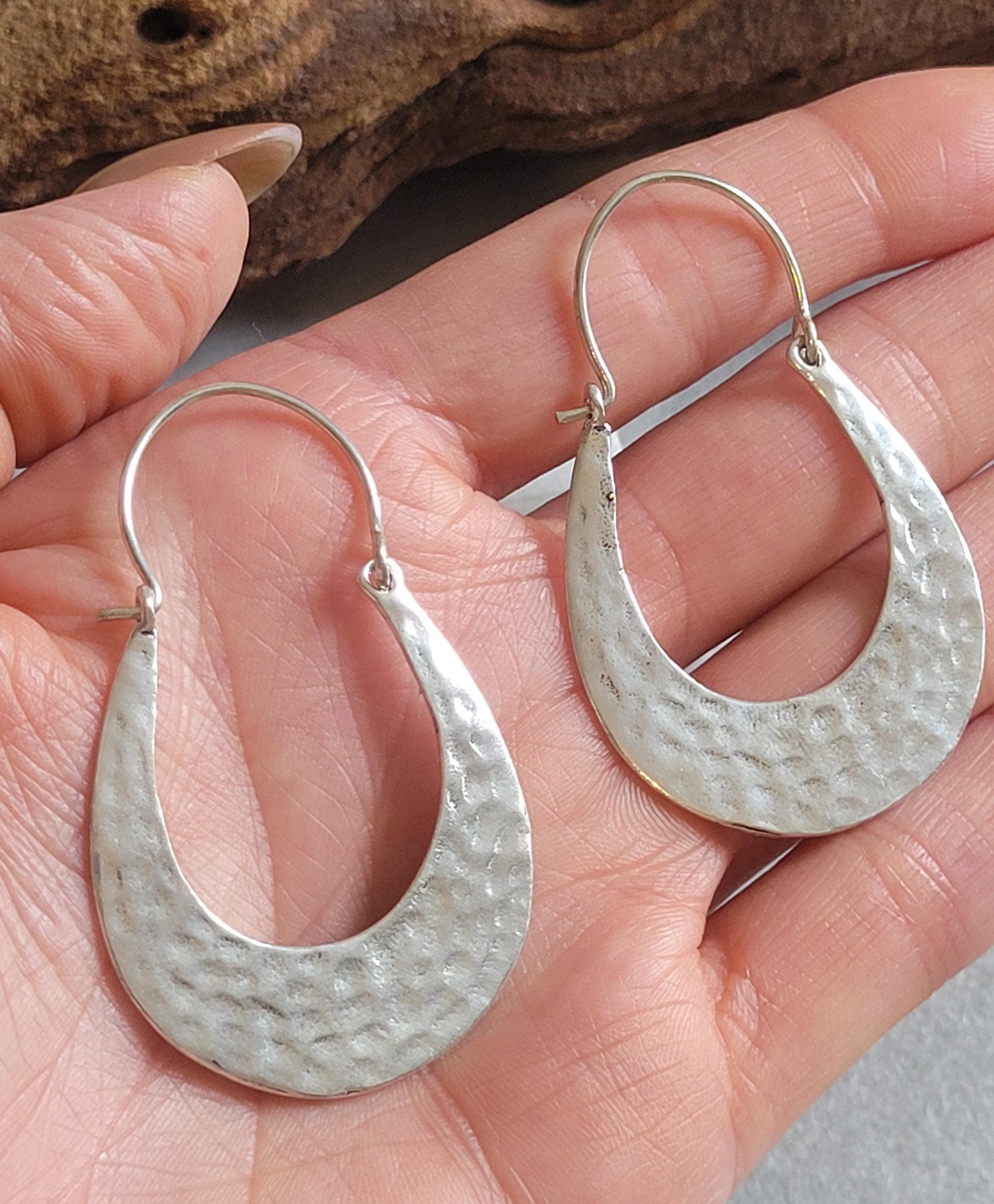 Hammered Silver Hoop Earrings: Lightweight Boho Chic, Handcrafted