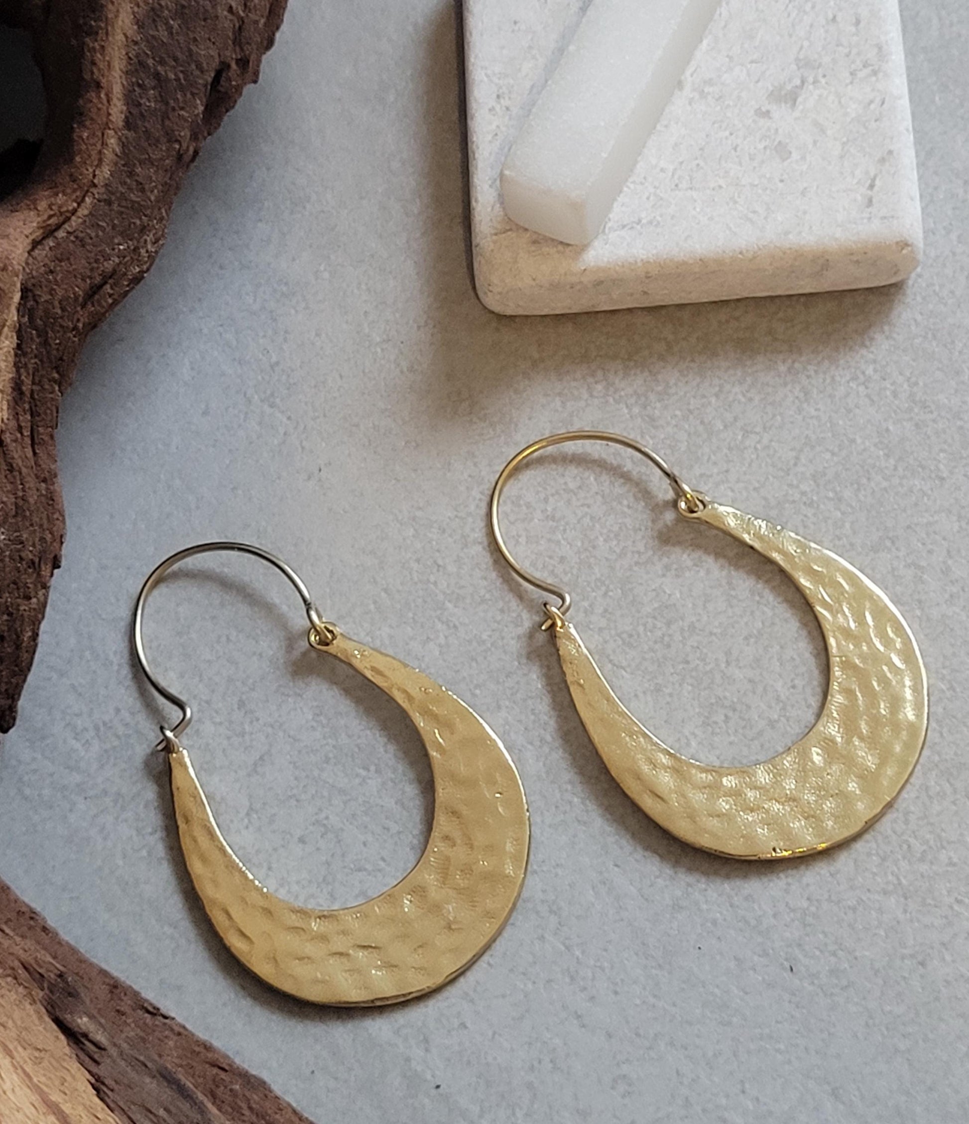 Hammered Brass Hoop Earrings: Lightweight Boho Chic Jewelry