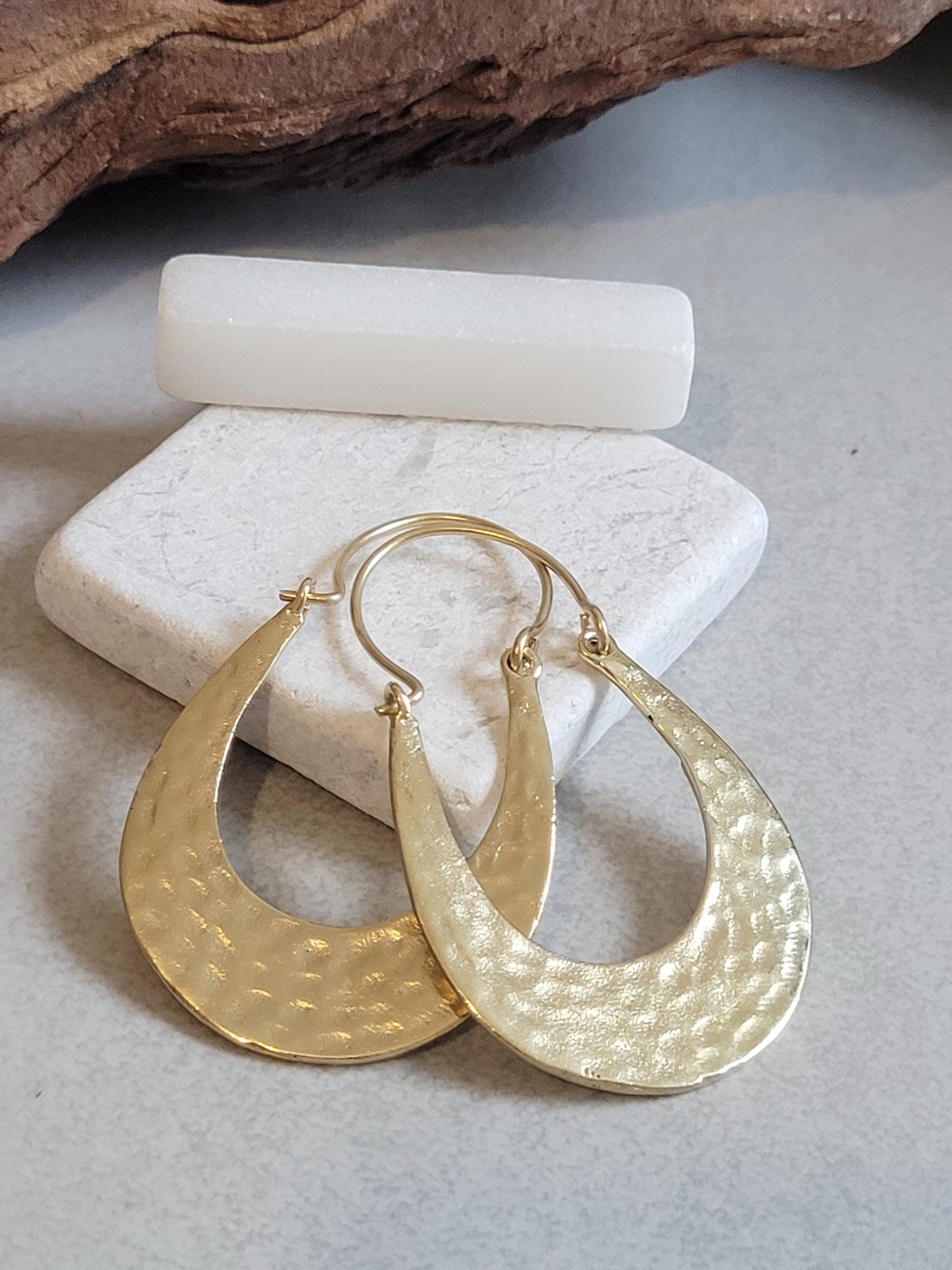 Hammered Brass Hoop Earrings: Lightweight Boho Chic Jewelry