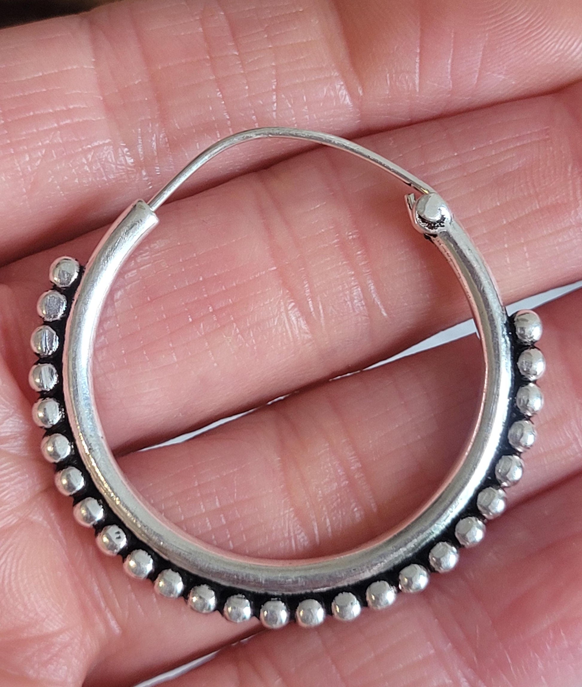 Ornate Silver Plated Hoop Earrings: Elegant Ethnic Design