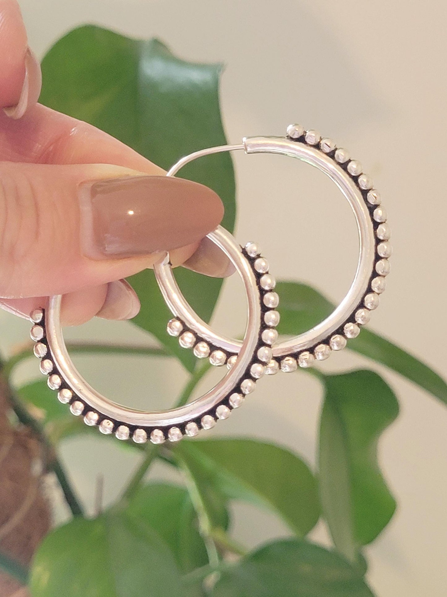 Ornate Silver Plated Hoop Earrings: Elegant Ethnic Design