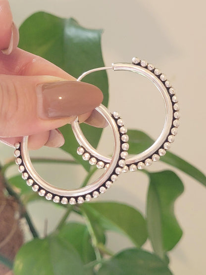 Ornate Silver Plated Hoop Earrings: Elegant Ethnic Design