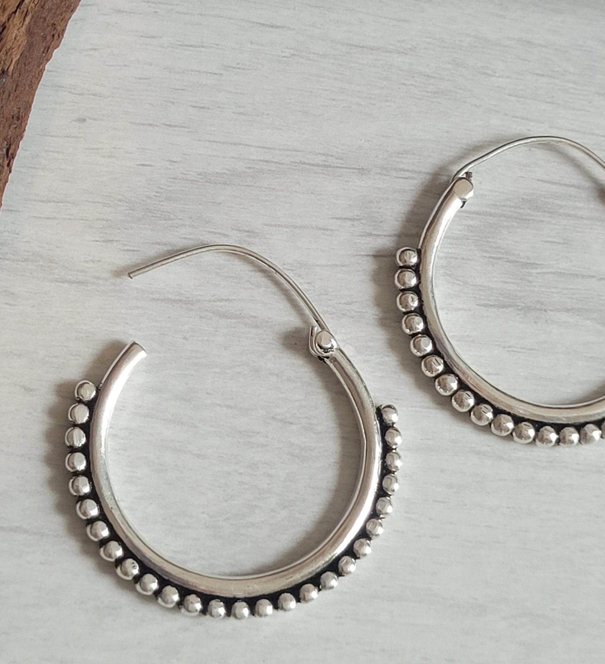 Ornate Silver Plated Hoop Earrings: Elegant Ethnic Design